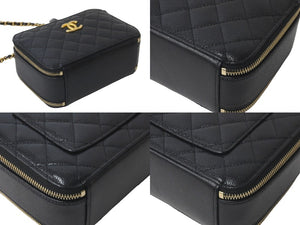 極美品 CHANEL シャネル ショルダーバッグ トップハンドルバニティ ランダム番台 キャビアスキン ブラック ゴールド金具 中古 59919