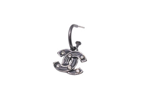 CHANEL シャネル ピアス ココマーク ラインストーン フープ ブラック 03A ガンメタ 美品 中古 59930