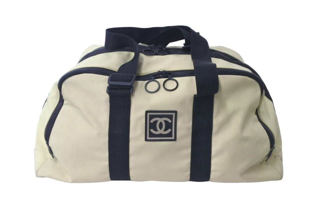 CHANEL シャネル スポーツライン ボストンバッグ 7番台 ベージュ ブラック ココマーク ナイロン 旅行バッグ ロゴ 中古 59935