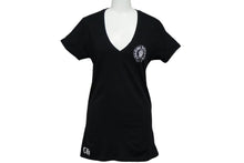 Load image into Gallery viewer, 極美品 CHROME HEARTS クロムハーツ アメリカン フラッグ Vネック 半袖Ｔシャツ ブラック 星条旗 プリント ロゴ サイズS 中古 59936