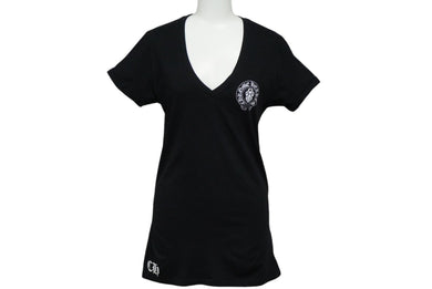 極美品 CHROME HEARTS クロムハーツ アメリカン フラッグ Vネック 半袖Ｔシャツ ブラック 星条旗 プリント ロゴ サイズS 中古 59936