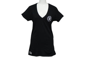 極美品 CHROME HEARTS クロムハーツ アメリカン フラッグ Vネック 半袖Ｔシャツ ブラック 星条旗 プリント ロゴ サイズS 中古 59936