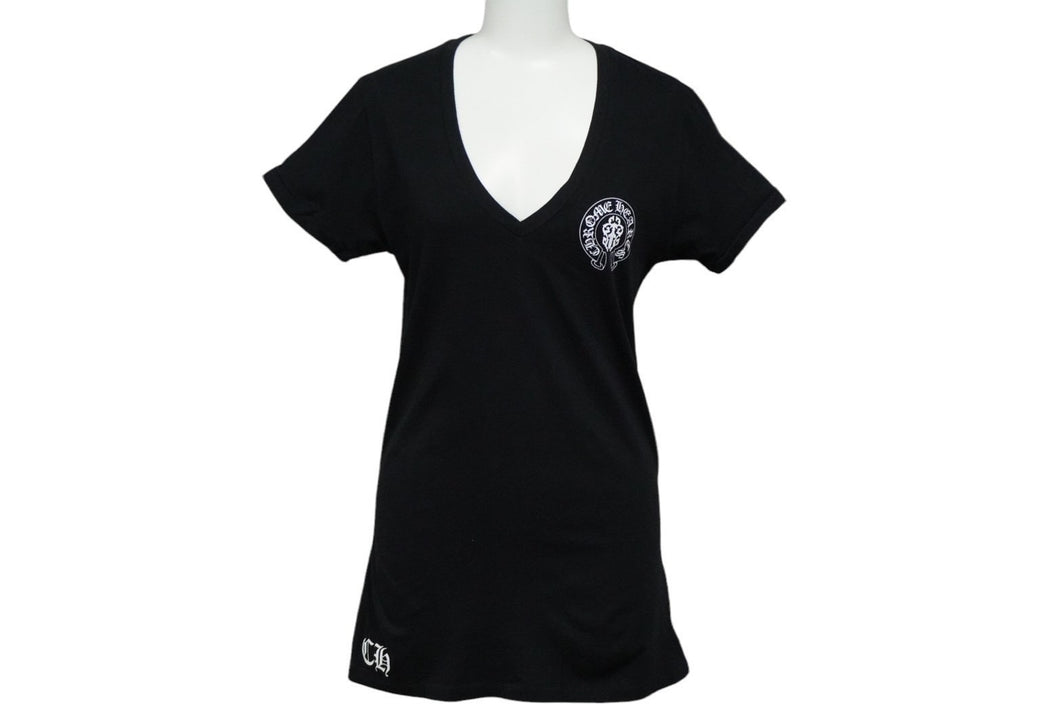 極美品 CHROME HEARTS クロムハーツ アメリカン フラッグ Vネック 半袖Ｔシャツ ブラック 星条旗 プリント ロゴ サイズS 中古 59936