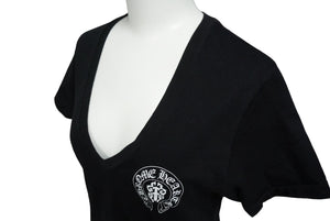極美品 CHROME HEARTS クロムハーツ アメリカン フラッグ Vネック 半袖Ｔシャツ ブラック 星条旗 プリント ロゴ サイズS 中古 59936
