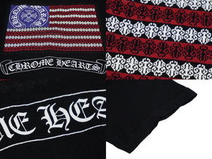 極美品 CHROME HEARTS クロムハーツ アメリカン フラッグ Vネック 半袖Ｔシャツ ブラック 星条旗 プリント ロゴ サイズS 中古 59936