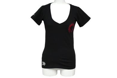 CHROME HEARTS クロムハーツ 半袖Ｔシャツ ホースシュー セメタリークロス プリント V ネック レディース ブラック 美品 中古 59937