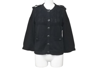 極美品 CHANEL シャネル ニット セーター カーディガン P53667K06997 ココボタン コットン ブラック シルバー 34 中古 59939