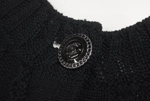 極美品 CHANEL シャネル ニット セーター カーディガン P53667K06997 ココボタン コットン ブラック シルバー 34 中古 59939