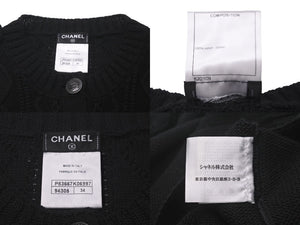 極美品 CHANEL シャネル ニット セーター カーディガン P53667K06997 ココボタン コットン ブラック シルバー 34 中古 59939