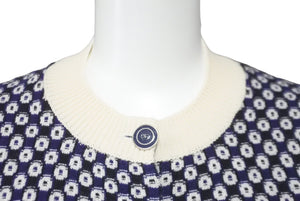 極美品 CHANEL シャネル カシミヤ カーディガン ホワイト ネイビー 総柄 ココマーク P47951K06141 サイズ36 中古 59960
