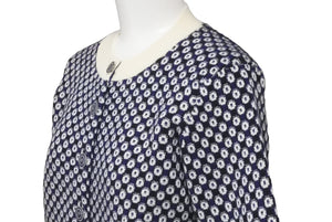 極美品 CHANEL シャネル カシミヤ カーディガン ホワイト ネイビー 総柄 ココマーク P47951K06141 サイズ36 中古 59960