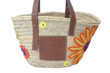 Load image into Gallery viewer, LOEWE ロエベ カゴバッグ バスケット ハンドバッグ ロゴ ラフィア レザー ベージュ ブラウン 美品 中古 59967