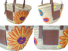 Load image into Gallery viewer, LOEWE ロエベ カゴバッグ バスケット ハンドバッグ ロゴ ラフィア レザー ベージュ ブラウン 美品 中古 59967