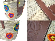 Load image into Gallery viewer, LOEWE ロエベ カゴバッグ バスケット ハンドバッグ ロゴ ラフィア レザー ベージュ ブラウン 美品 中古 59967