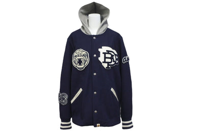 A BATHING APE アベイシングエイプ フーデッド スタジアムジャケット スタジャン ネイビー サイズM 良品 中古 60004 