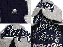 画像をギャラリービューアに読み込む, A BATHING APE アベイシングエイプ フーデッド スタジアムジャケット スタジャン ネイビー サイズM 良品 中古 60004 