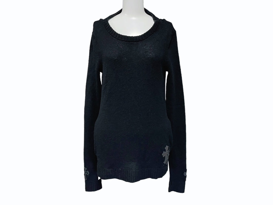 タグ付き 新品未使用 CHROME HEARTS クロムハーツ カットソー カシミヤ100% クロスパッチ ブラック サイズS 中古 60033