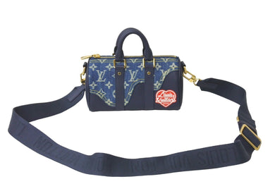 極美品 LOUIS VUITTON ルイヴィトン ハンドバッグ 2WAY ショルダー NIGO キーポル XS ネイビー モノグラムデニム レザー M81011 中古 60069