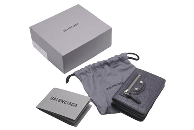 新品未使用 BALENCIAGA バレンシアガ 三つ折り財布 ネオ クラシック ミニウォレット スタッズ 477455 カーフ グレー 中古 60074