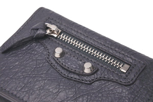 新品未使用 BALENCIAGA バレンシアガ 三つ折り財布 ネオ クラシック ミニウォレット スタッズ 477455 カーフ グレー 中古 60074
