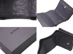 新品未使用 BALENCIAGA バレンシアガ 三つ折り財布 ネオ クラシック ミニウォレット スタッズ 477455 カーフ グレー 中古 60074