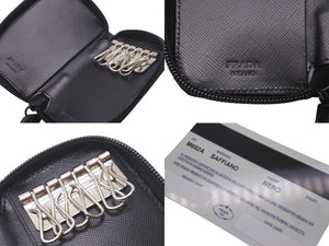 極美品 PRADA プラダ M682A トライアングルロゴ ６連キー サフィアーノレザー シルバー ブラック金具 中古 60081 
