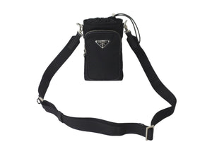 以前同様 PRADA プラダショルダーバッグ Re-Nylon スマートフォンケース ブラック 2ZH155 シルバー金具 中古 60089 