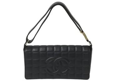 CHANEL シャネル チョコバー ワンショルダーバッグ ラムスキン 7番台 ブラック ココマーク ゴールド金具 美品 中古 60103