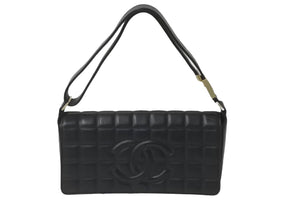 CHANEL シャネル チョコバー ワンショルダーバッグ ラムスキン 7番台 ブラック ココマーク ゴールド金具 美品 中古 60103