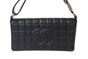 CHANEL シャネル チョコバー ワンショルダーバッグ ラムスキン 7番台 ブラック ココマーク ゴールド金具 美品 中古 60103