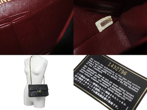 極美品 CHANEL シャネル チェーンショルダーバッグ Wフラップマトラッセ23 1番台 ラムスキン ブラック ゴールド金具 中古 60117