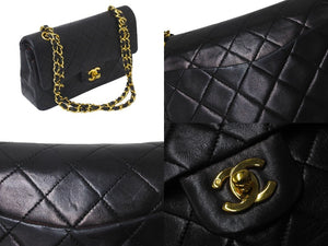 極美品 CHANEL シャネル チェーンショルダーバッグ Wフラップマトラッセ23 1番台 ラムスキン ブラック ゴールド金具 中古 60117