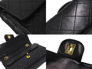 極美品 CHANEL シャネル チェーンショルダーバッグ Wフラップマトラッセ23 1番台 ラムスキン ブラック ゴールド金具 中古 60117