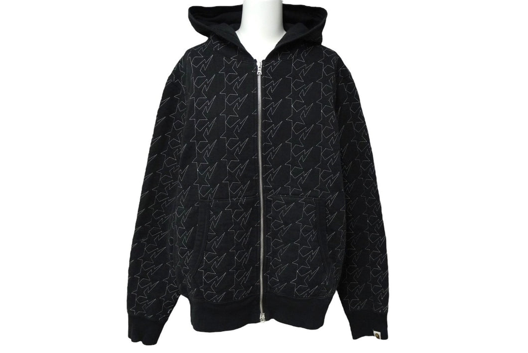 A BATHING APE アベイシングエイプ スター フルジップパーカー コットン ブラック シルバー金具 Mサイズ 美品 中古 60143