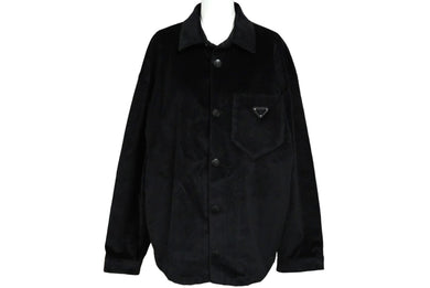 PRADA プラダ 長袖 シャツ ジャケット 23SS ベルベット トライアングルロゴ ブラック サイズS SC657 良品 中古 60156
