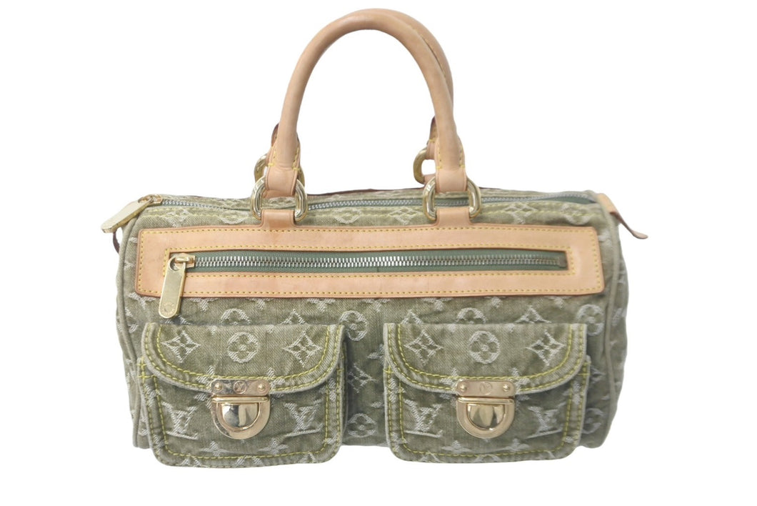 LOUIS VUITTON ルイヴィトン ハンドバッグ デニム ネオスピーディ M95215 カーキ ゴールド金具 美品 中古 60171