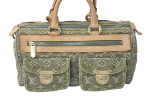 LOUIS VUITTON ルイヴィトン ハンドバッグ デニム ネオスピーディ M95215 カーキ ゴールド金具 美品 中古 60171