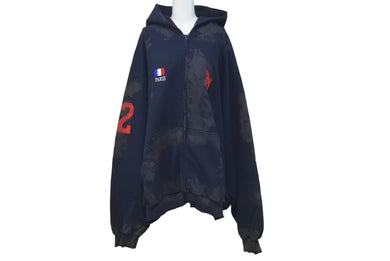 新品同様 BALENCIAGA バレンシアガ エンブロイダリージップアップフーディ サイズ4 ネイビー 720425 TNVK7 4100 中古 60187