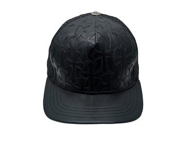 CHROME HEARTS クロムハーツ セメタリークロス パッチ レザー トラッカー キャップメッシュ キャップ ブラック 美品 中古 60189