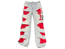 Load image into Gallery viewer, 新品同様 激レア BALENCIAGA バレンシアガ SLASHED デニムパンツ レイヤード ダメージ加工 21FW ブルー レッド M 662764 TBP46 中古 60194