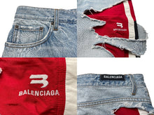 Load image into Gallery viewer, 新品同様 激レア BALENCIAGA バレンシアガ SLASHED デニムパンツ レイヤード ダメージ加工 21FW ブルー レッド M 662764 TBP46 中古 60194