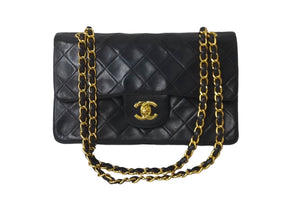 CHANEL シャネル チェーンショルダーバッグ Wフラップマトラッセ23 5番台 ラムスキン ブラック ゴールド金具 美品 中古 60234