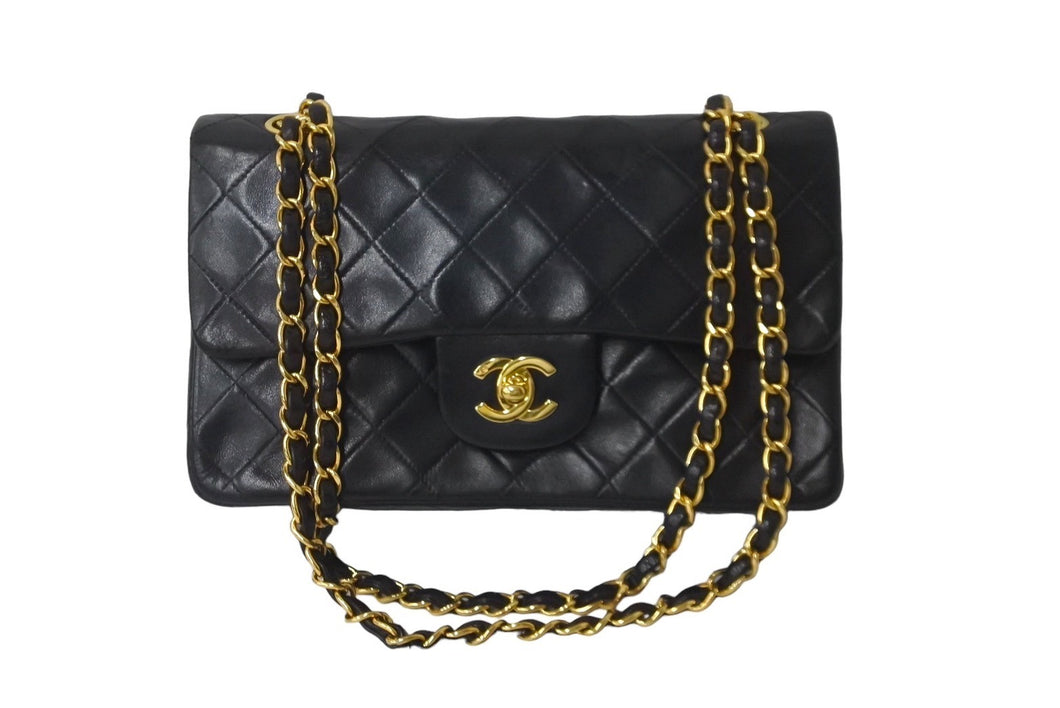 CHANEL シャネル チェーンショルダーバッグ Wフラップマトラッセ23 5番台 ラムスキン ブラック ゴールド金具 美品 中古 60234