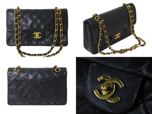 CHANEL シャネル チェーンショルダーバッグ Wフラップマトラッセ23 5番台 ラムスキン ブラック ゴールド金具 美品 中古 60234