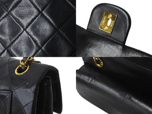 CHANEL シャネル チェーンショルダーバッグ Wフラップマトラッセ23 5番台 ラムスキン ブラック ゴールド金具 美品 中古 60234