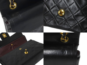 CHANEL シャネル チェーンショルダーバッグ Wフラップマトラッセ23 5番台 ラムスキン ブラック ゴールド金具 美品 中古 60234