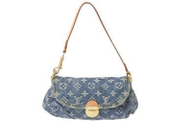 LOUIS VUITTON ルイヴィトン モノグラムデニム ミニ プリ―ティ ワンショルダーバッグ ブルー M95050 ロゴ 美品 中古 60241