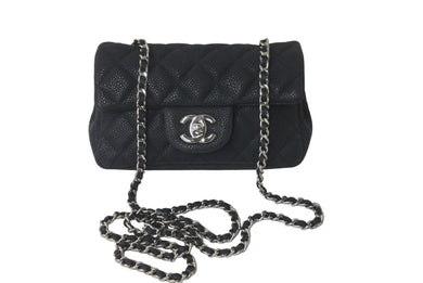 CHANEL シャネル ショルダーバッグ ミニマトラッセ ソフトキャビア チェーンショルダー 17番台 17CM シルバー金具 美品 中古 60245