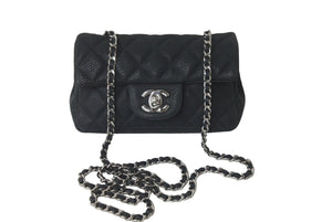 CHANEL シャネル ショルダーバッグ ミニマトラッセ ソフトキャビア チェーンショルダー 17番台 17CM シルバー金具 美品 中古 60245