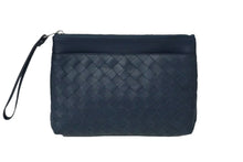 Load image into Gallery viewer, BOTTEGAVENETA ボッテガヴェネタ イントレチャート クラッチバッグ セカンドバッグ ネイビー シルバー金具 美品 中古 60267